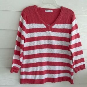 Lulu-B coral and white striped sweater